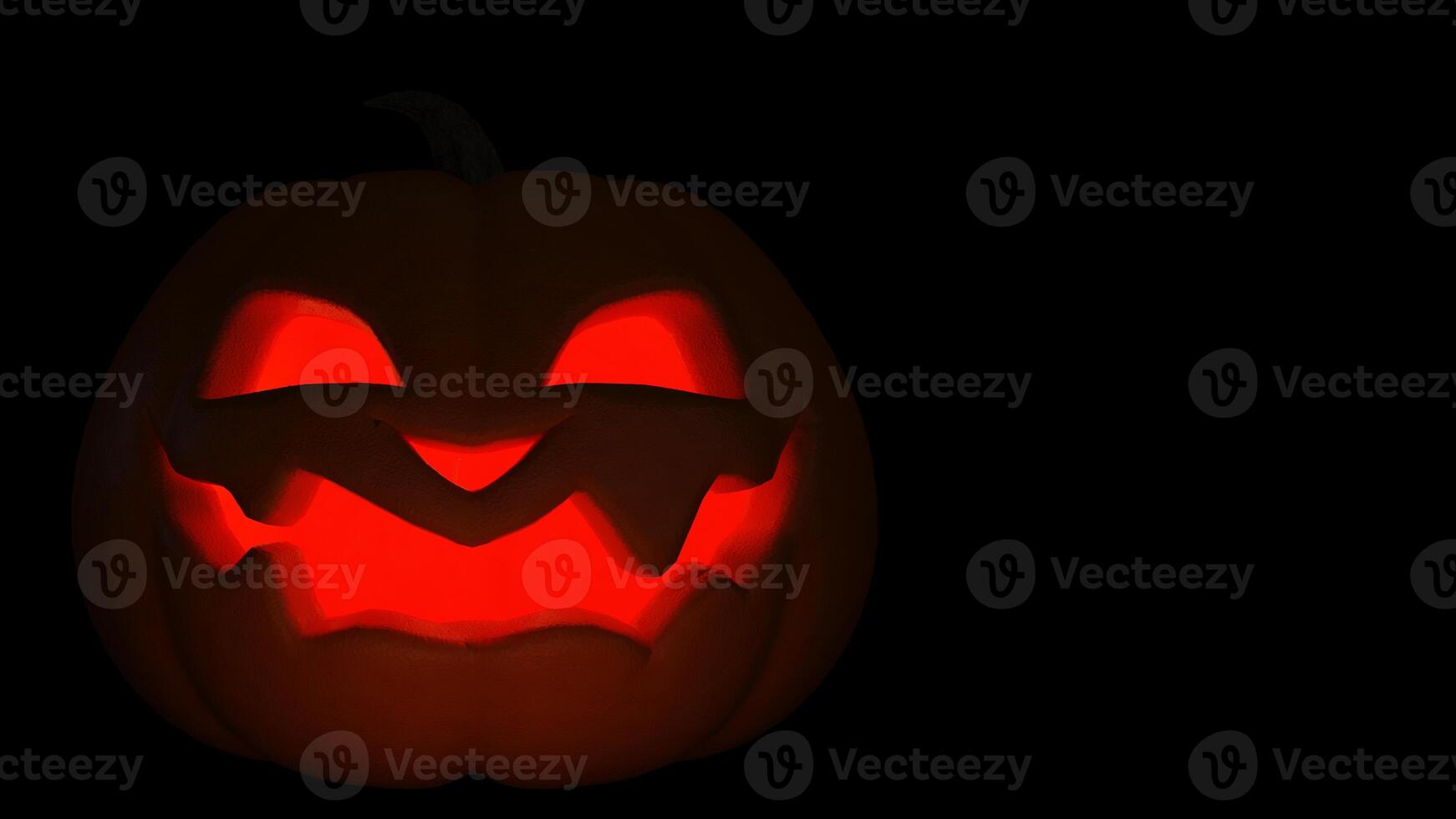 Halloween pumpkin glowing on black background. Jack o lantern Halloween background, 3d rendering illustration. photo