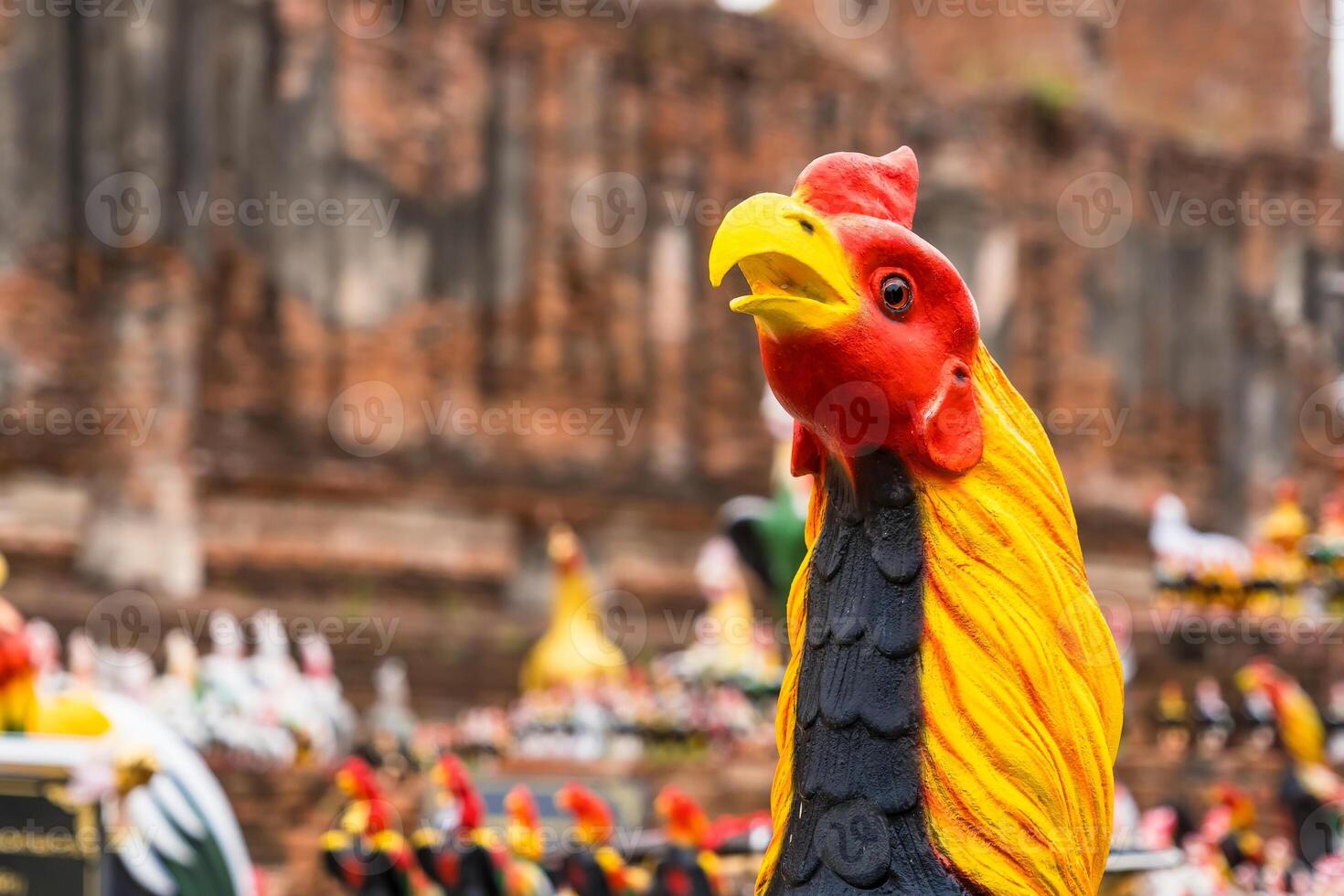 Traditional Thai Rooster Statues.Symbols of Prosperity at Ayutthaya, Thailand. photo