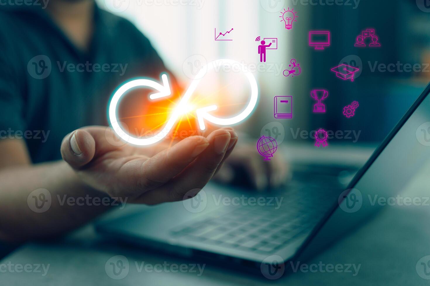 The concept of lifelong learning. Connection to education network system concept. photo