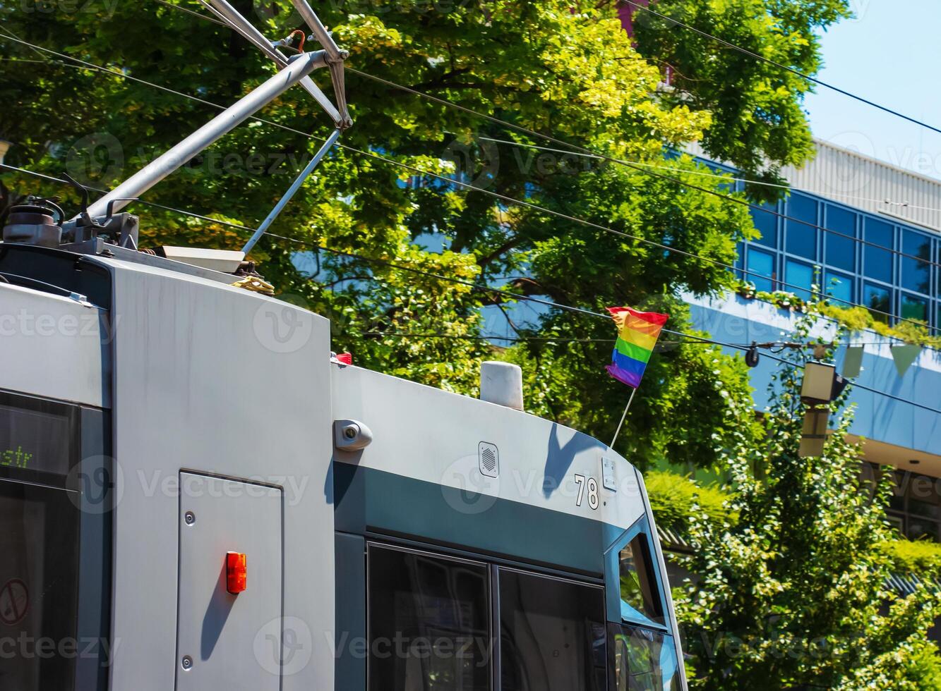 LGBT flag on tram route number 1 in Vienna. photo