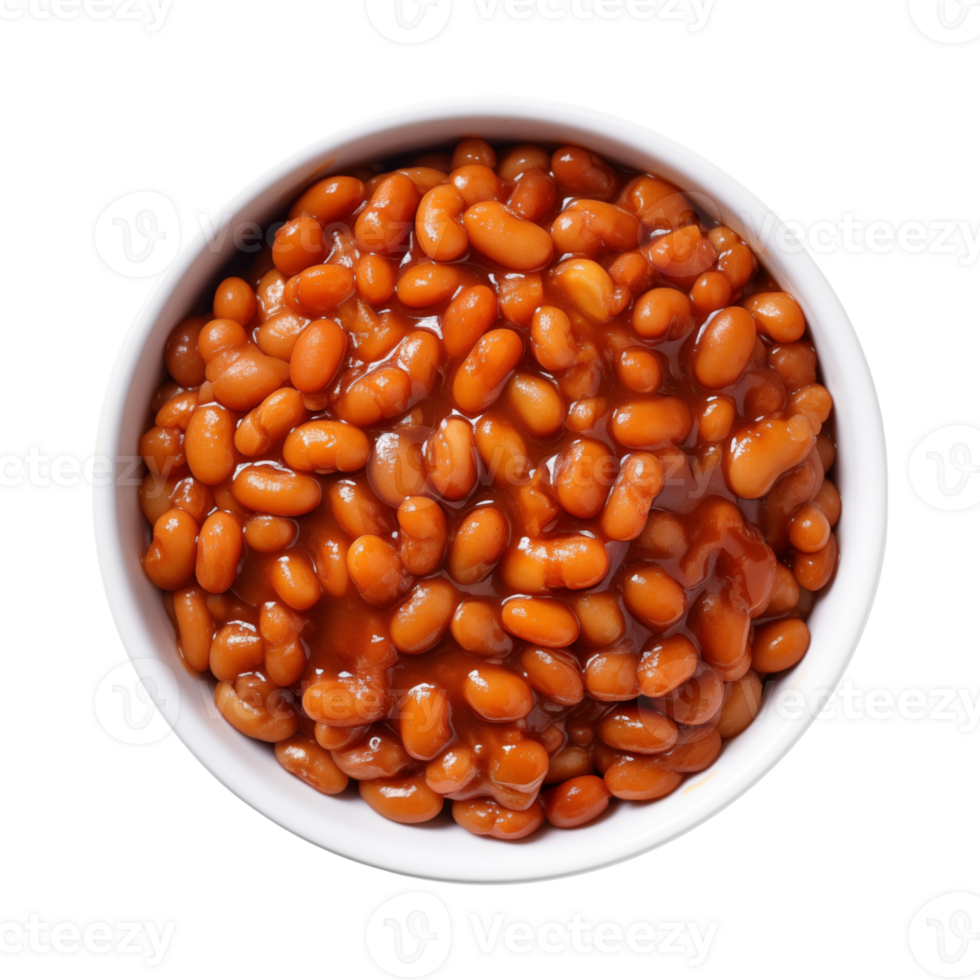 Baked beans in white bowl isolated on transparent background png