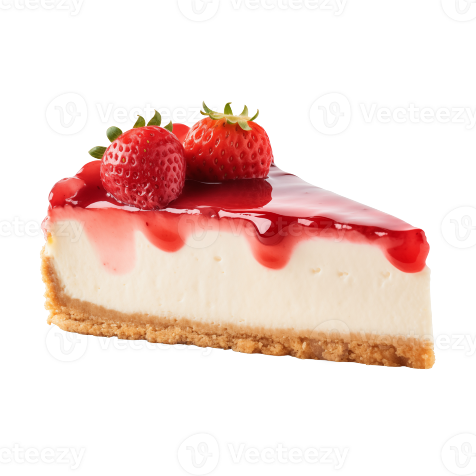 Piece of cheesecake with fresh strawberries isolated on transparent background png