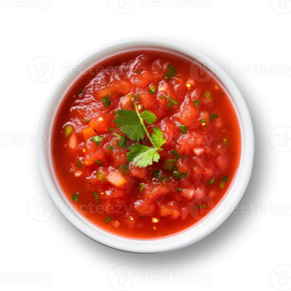 Salsa in white bowl isolated on transparent background png