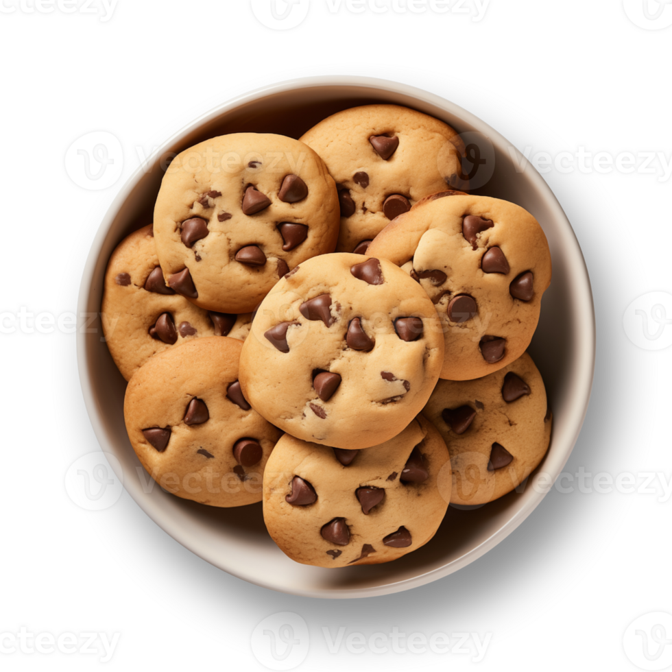 Chocolate chip cookies on plate isolated on transparent background png