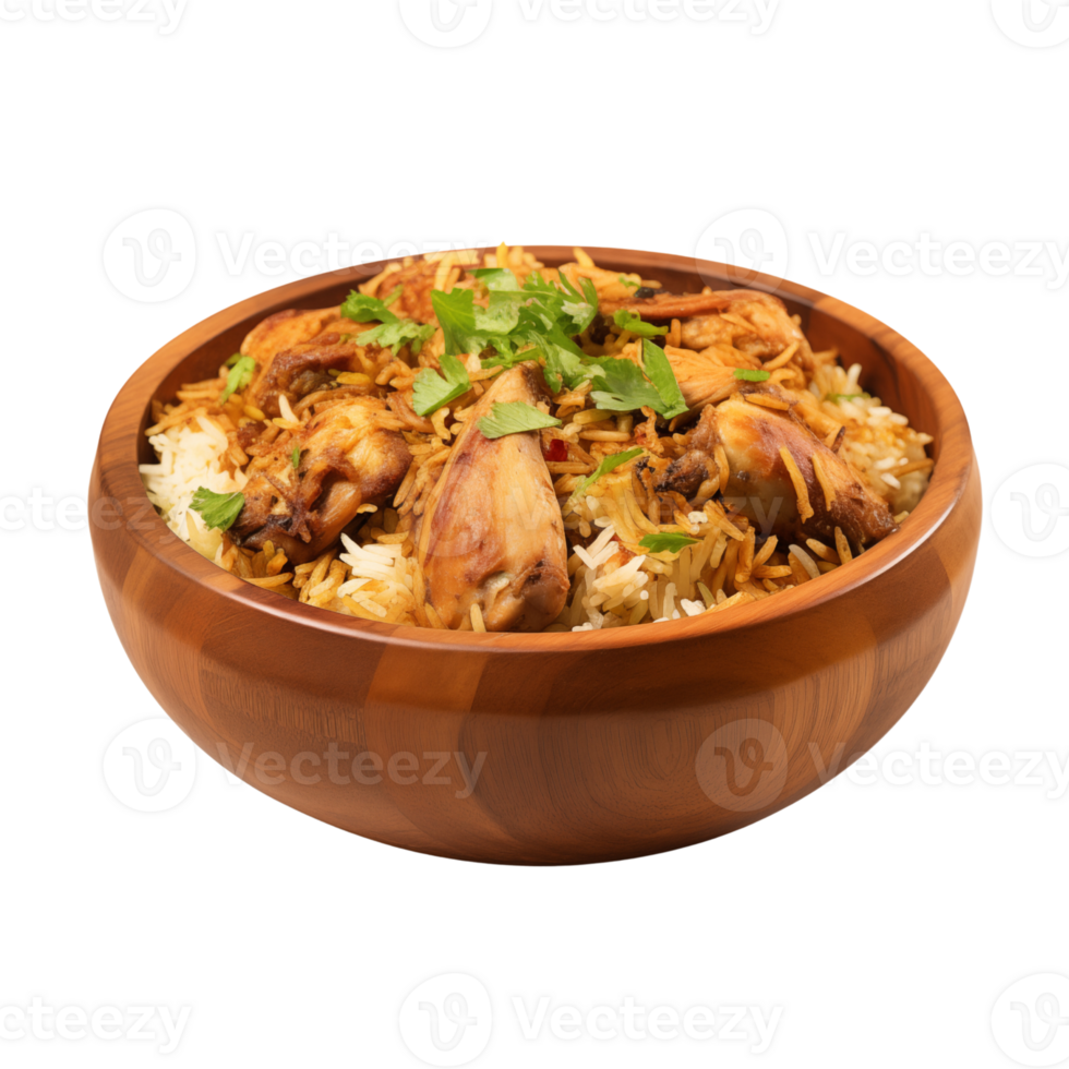 Indian chicken biryani isolated on transparent background png