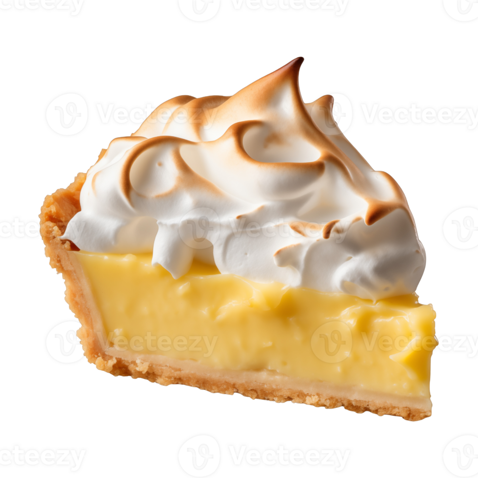 Slice of a lemon meringue pie isolated on transparent background png