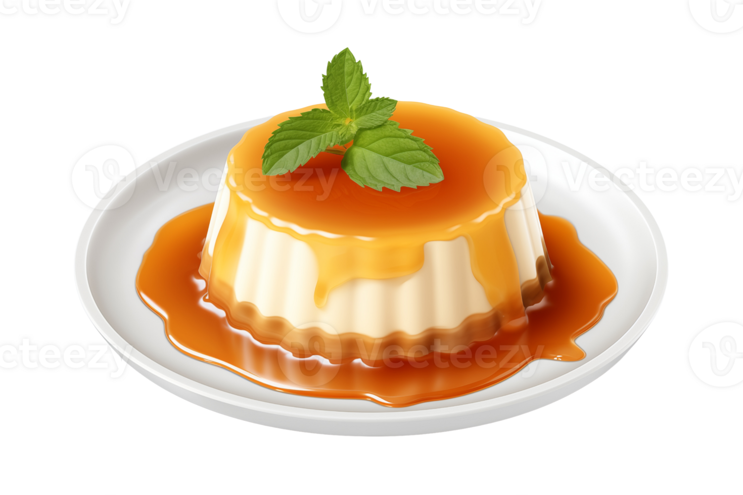 Homemade caramel custard pudding isolated on transparent background png