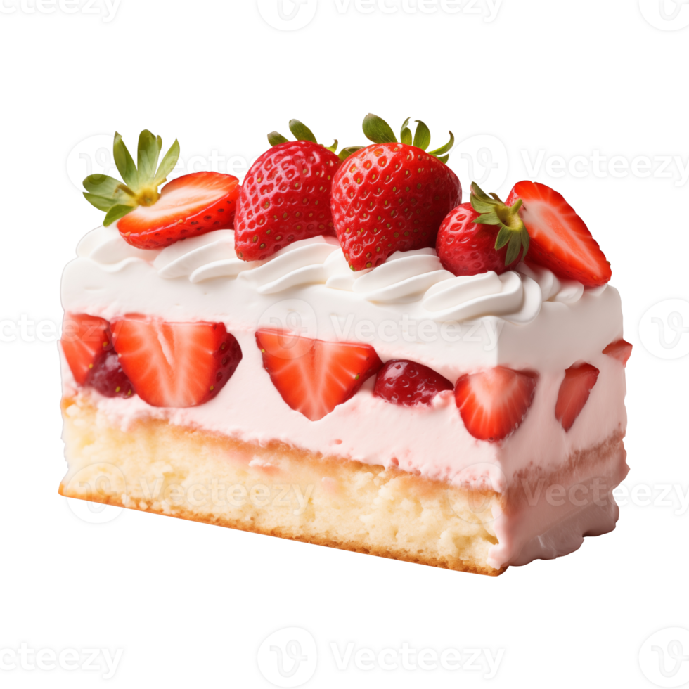 Strawberry cake slice isolated on transparent background png