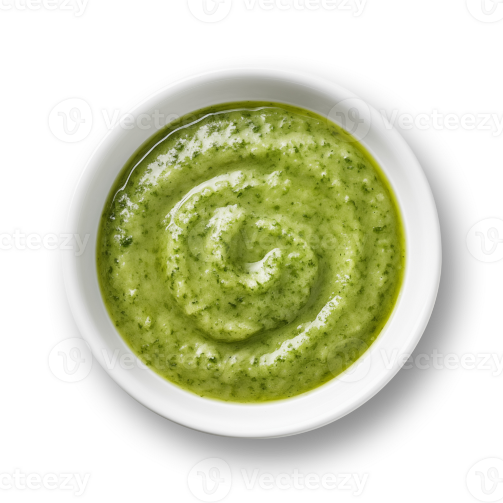 Italian pesto sauce in white bowl isolated on transparent background png