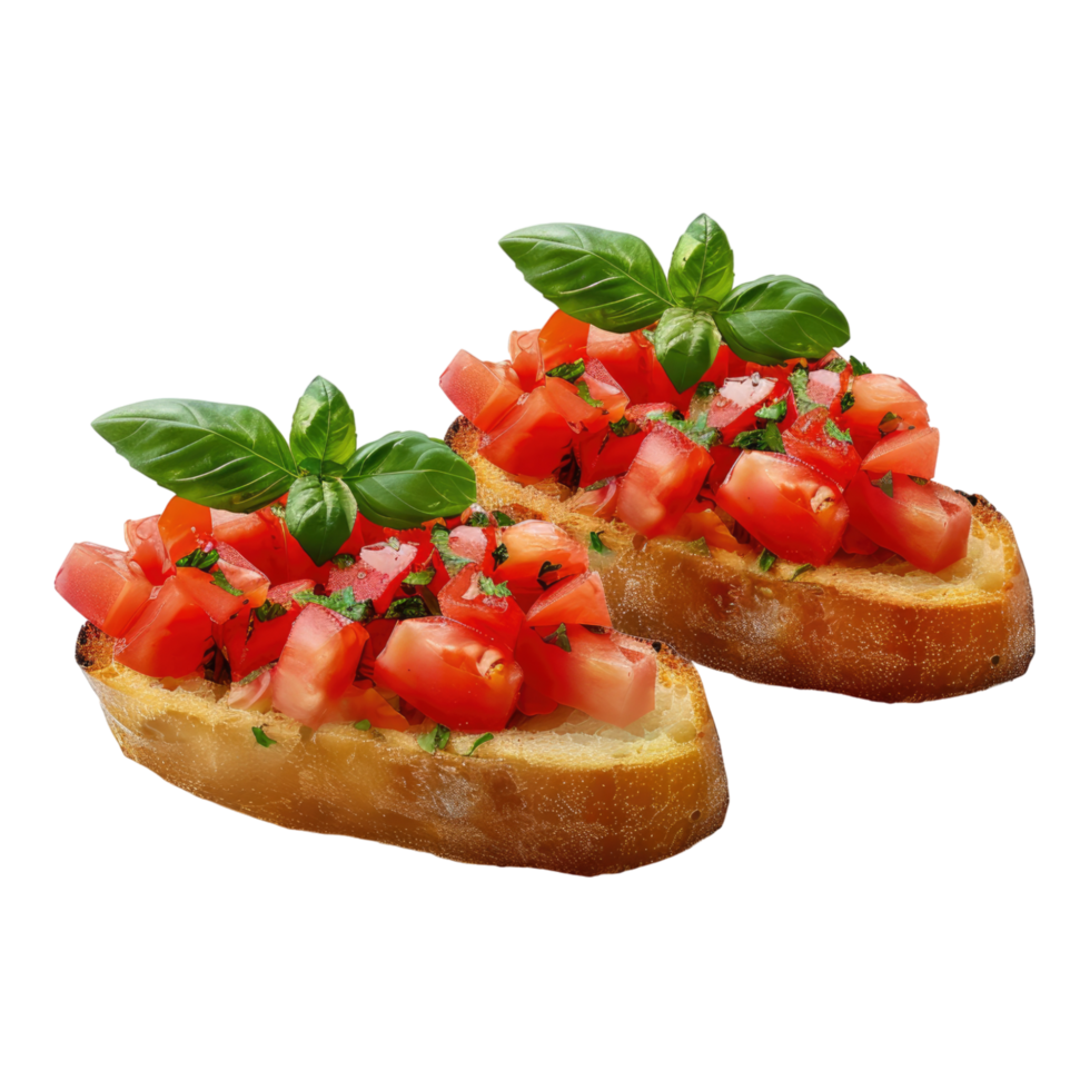 Two slices of bread with tomatoes and basil png