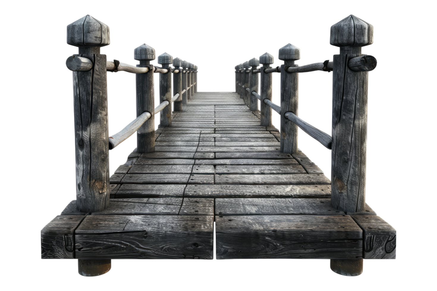 A wooden bridge with wooden posts and railings png