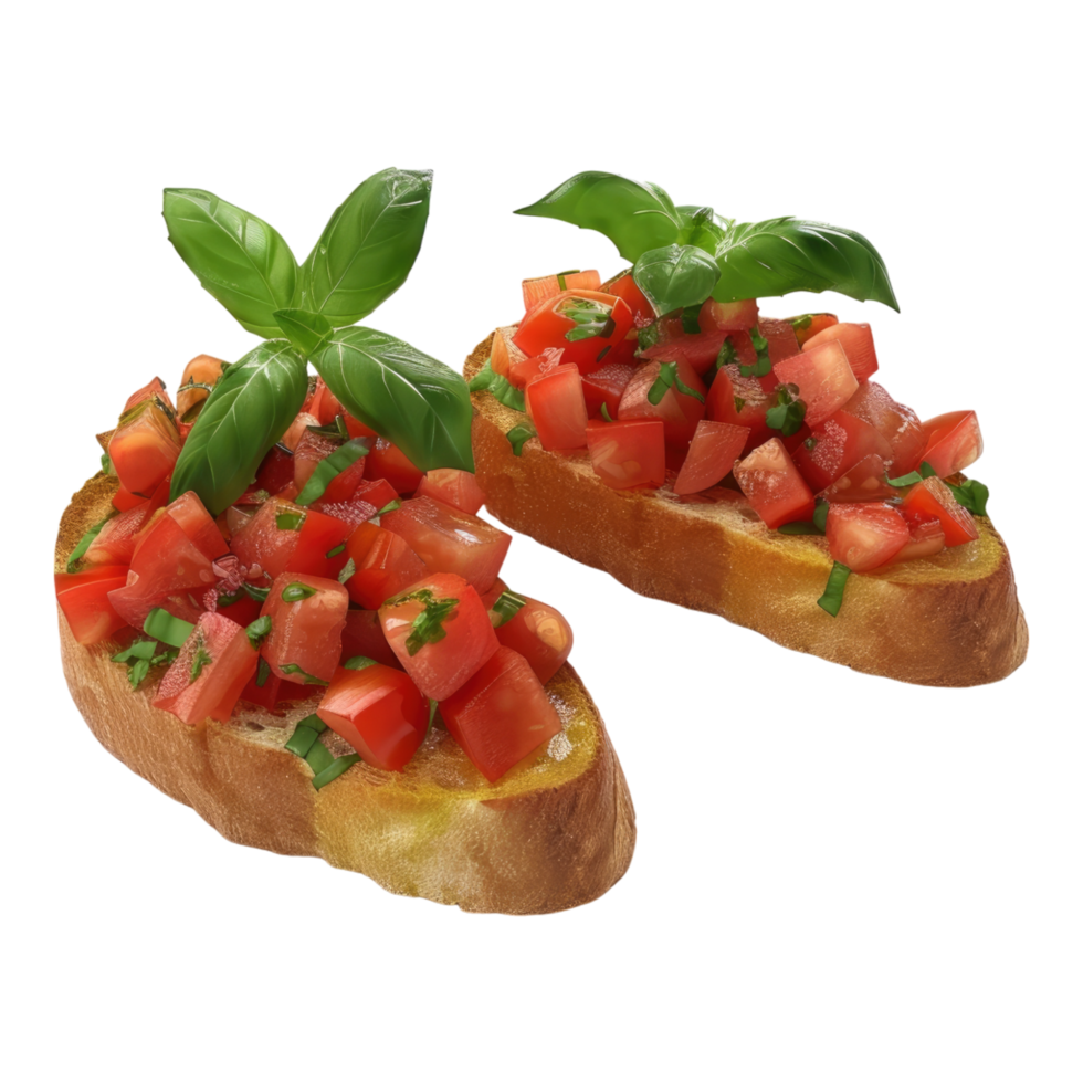 Two slices of bread with tomatoes and basil png