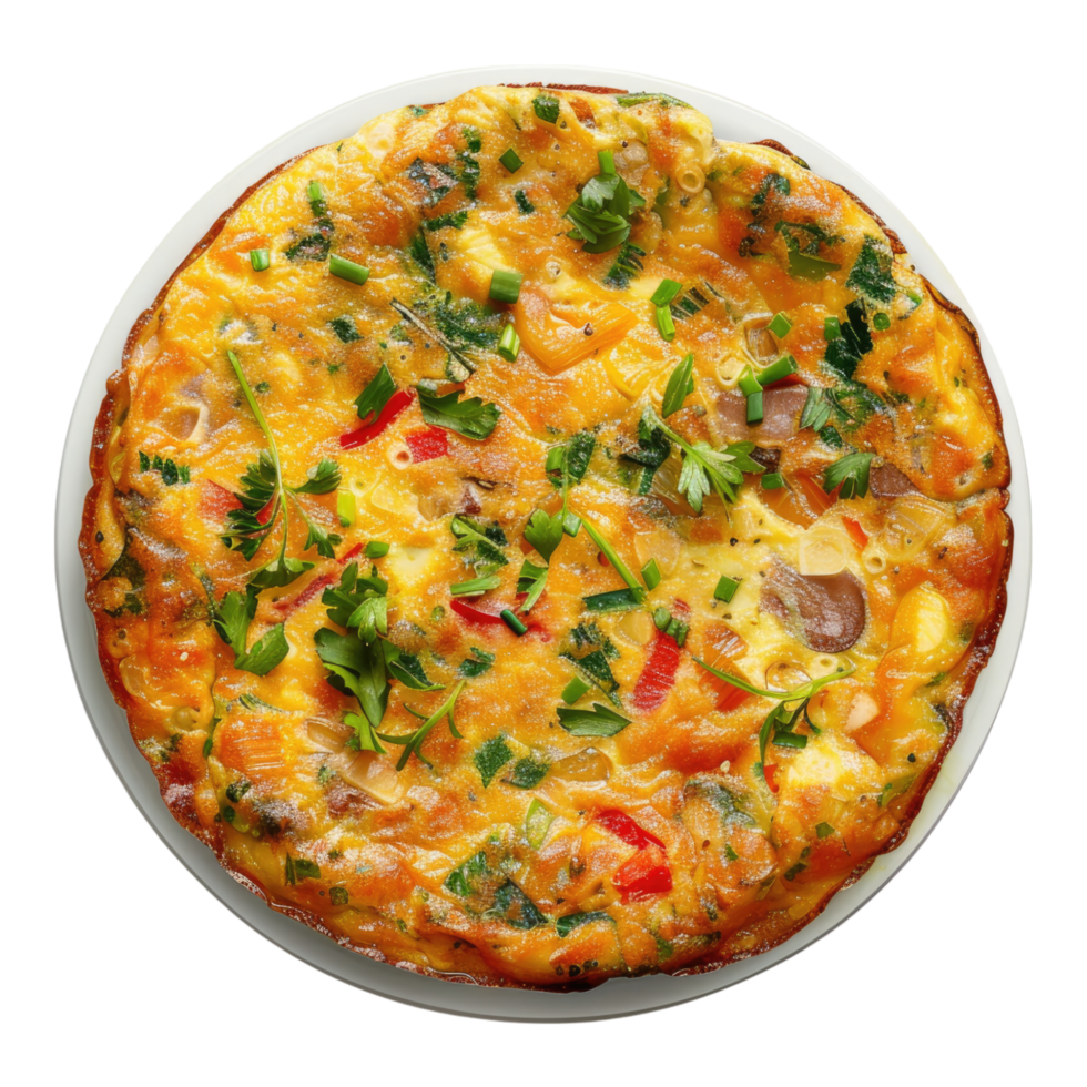 A quiche on a plate with herbs and vegetables png