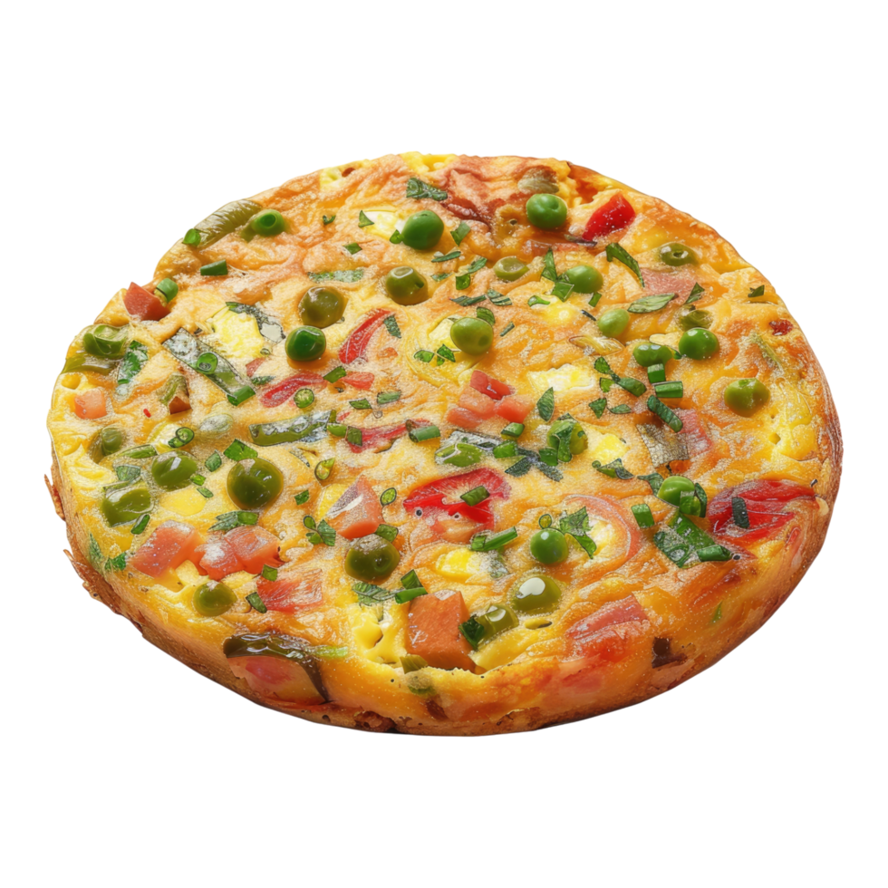 A round, flat, and cooked omelet with vegetables png