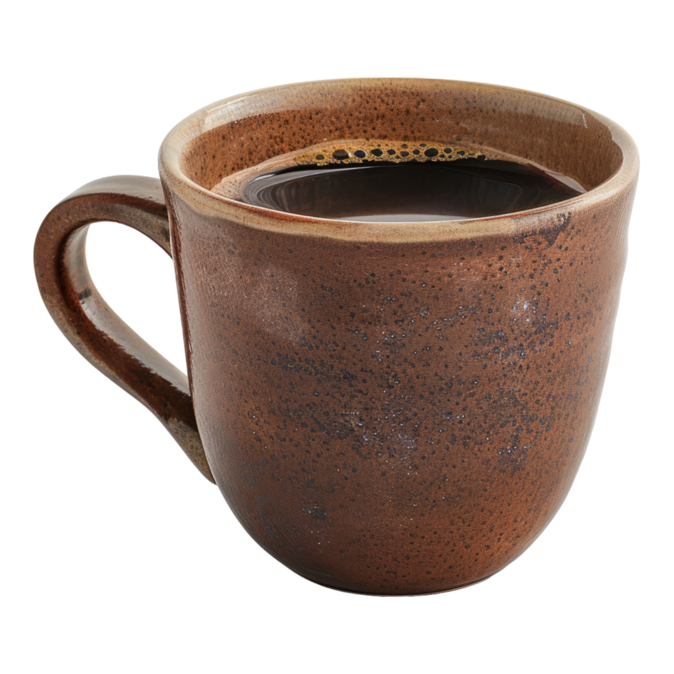 A brown coffee cup with a black rim png