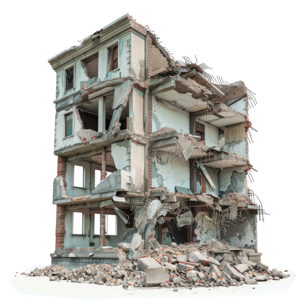 A building is being demolished by a lot of rubble png