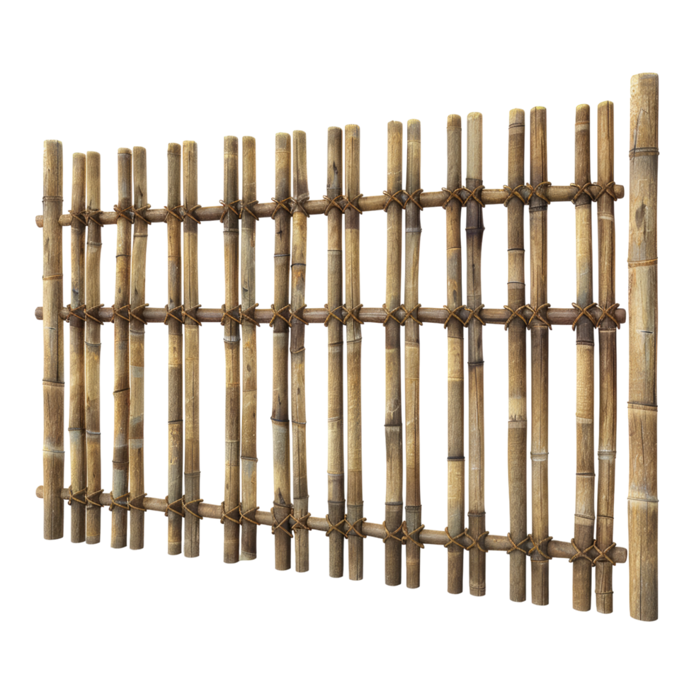 A bamboo fence with many different sizes of bamboo sticks png