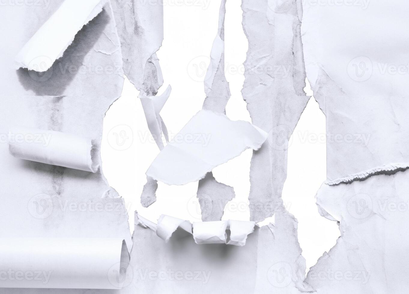 High-resolution white paper texture with torn edges, perfect for grunge and distressed backgrounds. photo