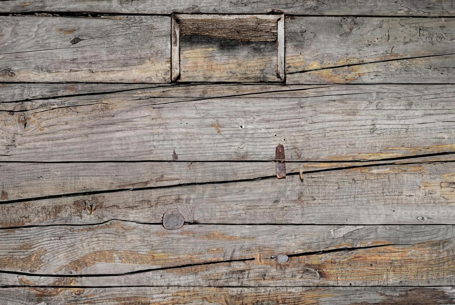 Close-up of aged, weathered wooden planks with visible grain and natural texture. photo