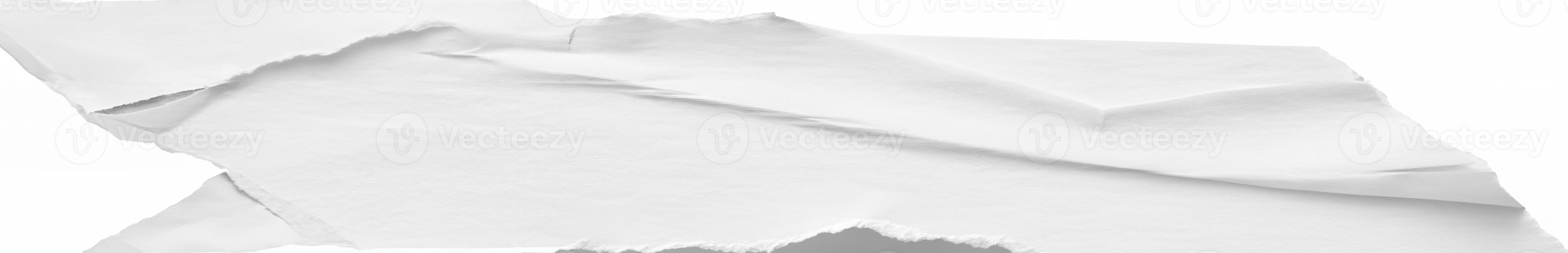 Isolated torn edge of white paper with curled texture, perfect for design overlays and creative backgrounds. photo