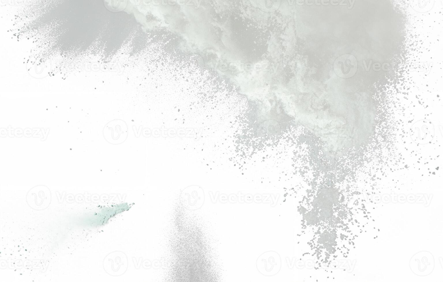 Light gray powder explosion on a white background, creating a soft and airy texture, ideal for abstract designs. photo