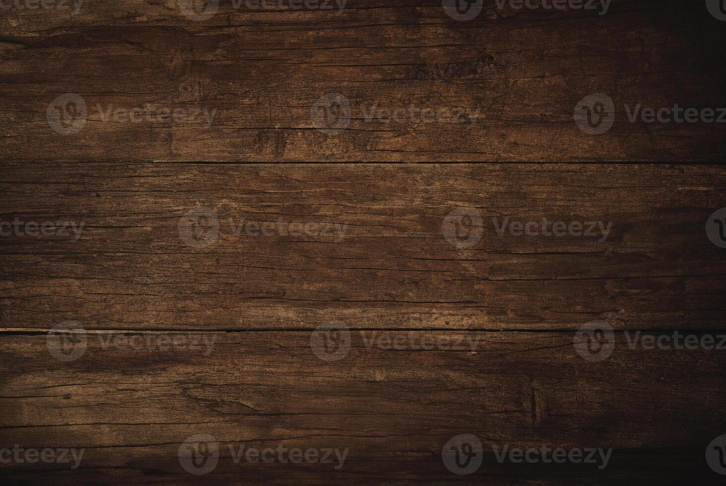 Close-up of a dark rustic wooden plank surface with natural textures and wood grain patterns. photo