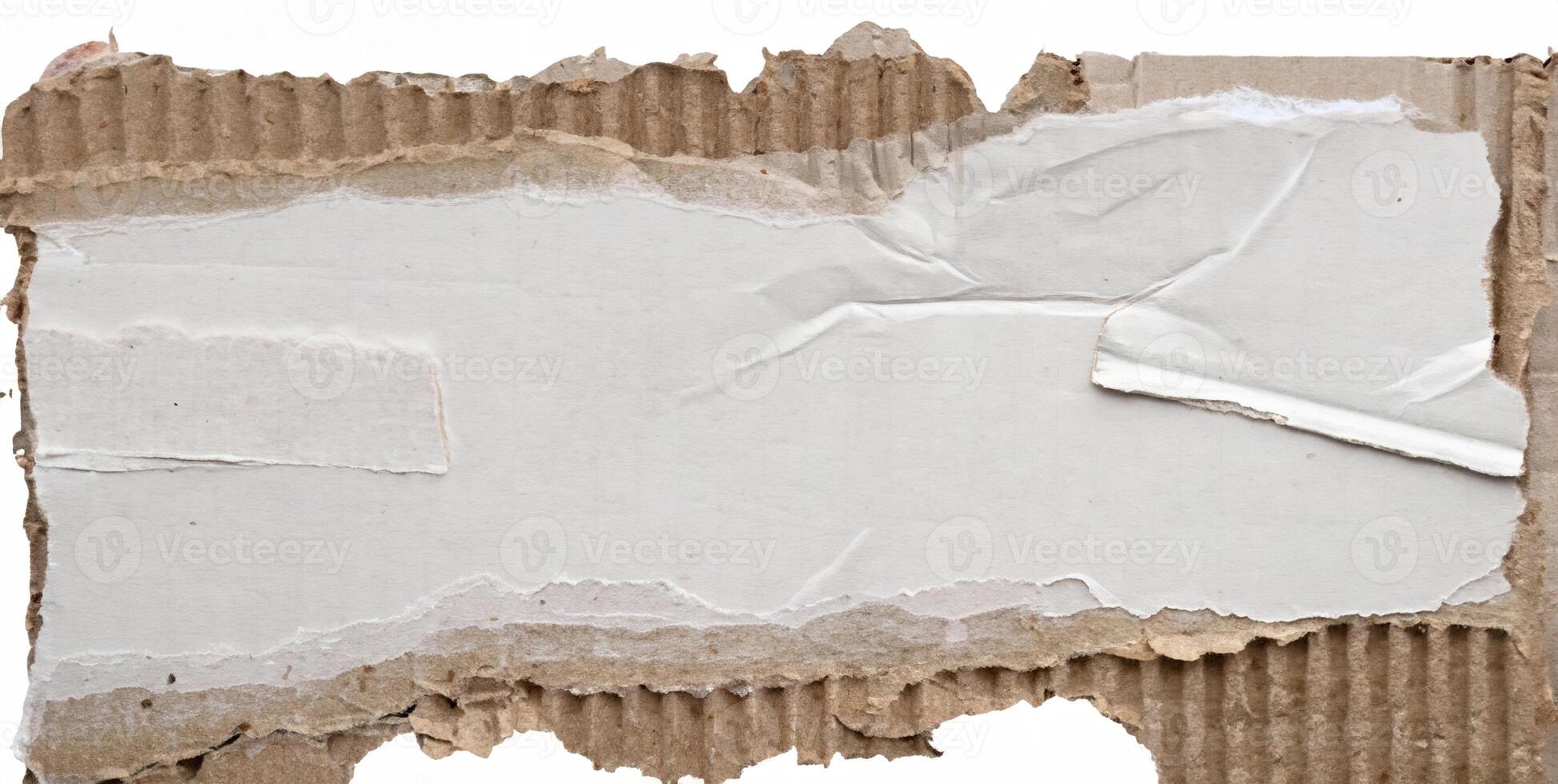 Close-up of torn corrugated cardboard with rough, textured edges and exposed layers. photo