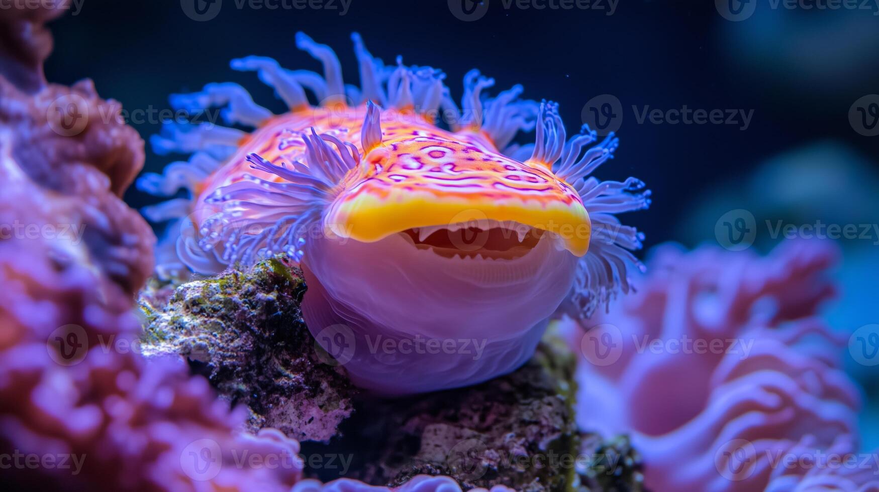 A colorful nudibranch resting on coral in a vibrant aquarium during a sunny afternoon photo