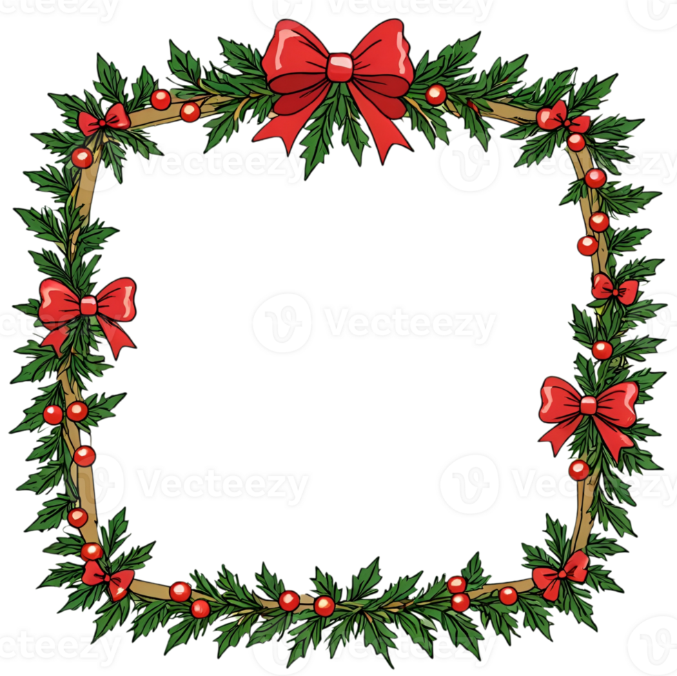 Festive Christmas Frame with Red Bows and Berries png