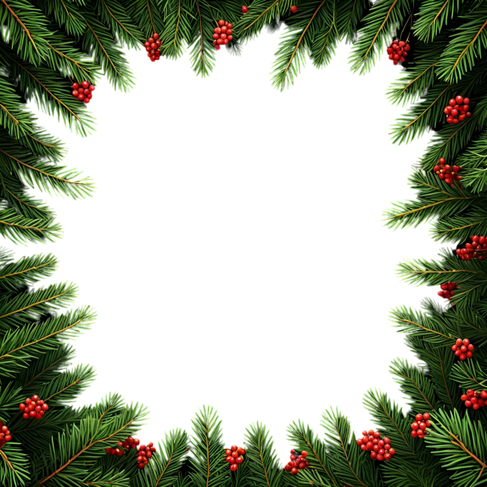 Holiday Frame with Pine and Red Berry Accents png