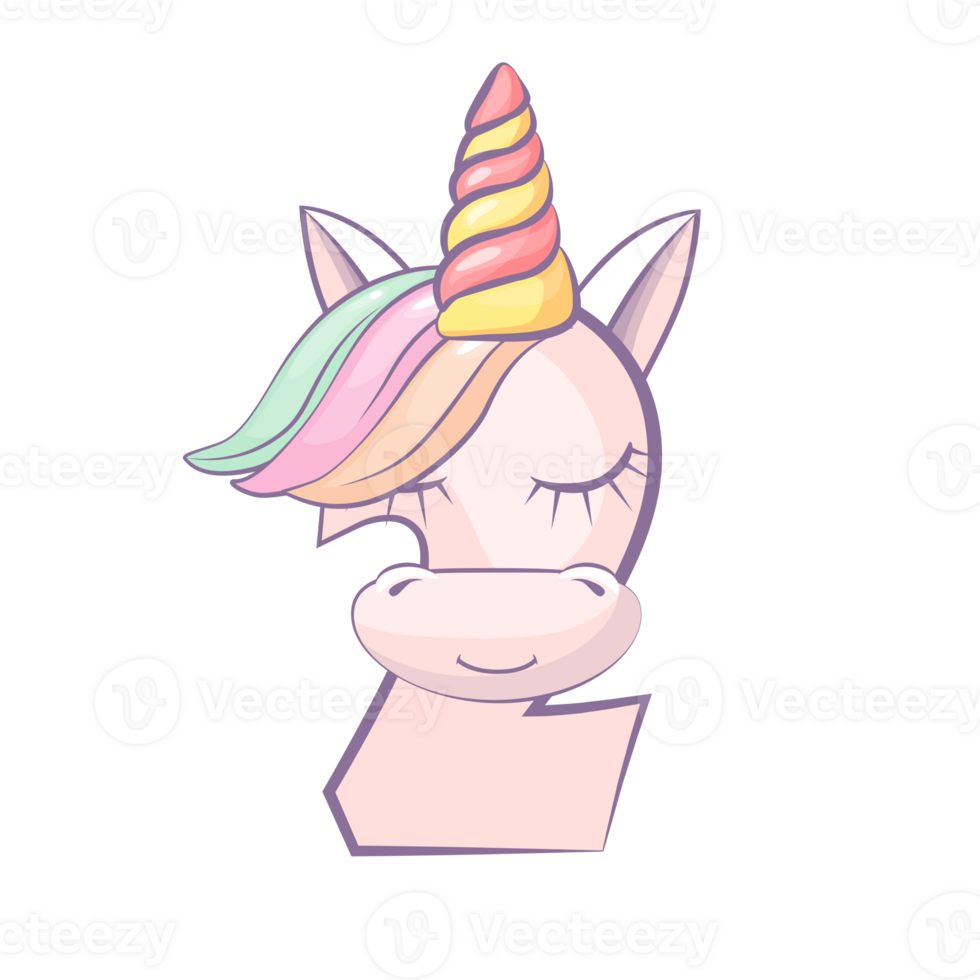 Cartoon number 2 like Unicorn, figure Two. Cartoon of number with a animal concept. Calligraphy, lettering, typography for your Education cards, greeting cards or game png
