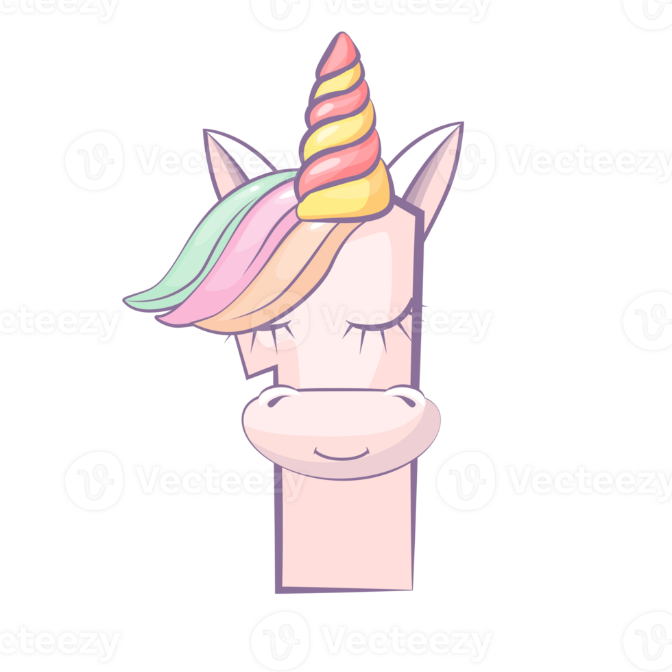 Cartoon number 1 like Unicorn, figure One. Cartoon of number with a animal concept. Calligraphy, lettering, typography for your Education cards, greeting cards or game. png