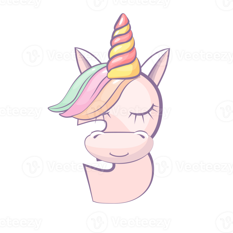 Cartoon number 3 like Unicorn, figure Three. Cartoon of number with a animal concept. Calligraphy, lettering, typography for your Education cards, greeting cards or game png