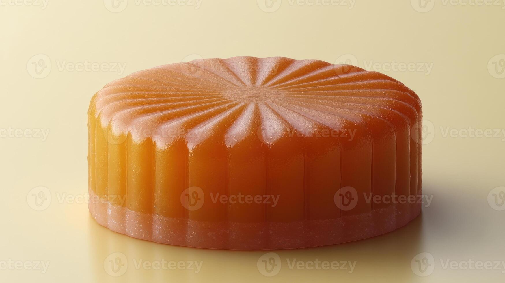 A beautifully crafted mooncake sits elegantly against a gentle backdrop photo