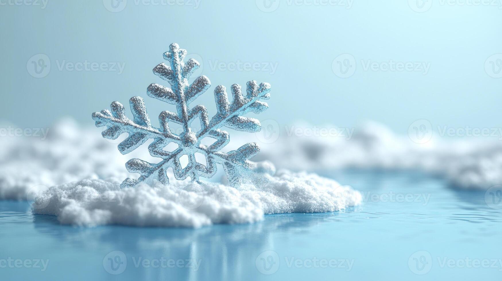 A delicate snowflake rests on fluffy clouds, creating a tranquil winter wonderland photo