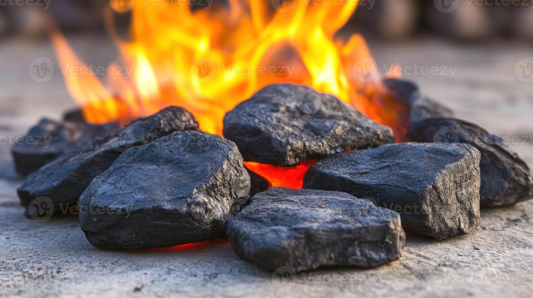 Flickering flames warm dark stones on a peaceful evening outdoors photo