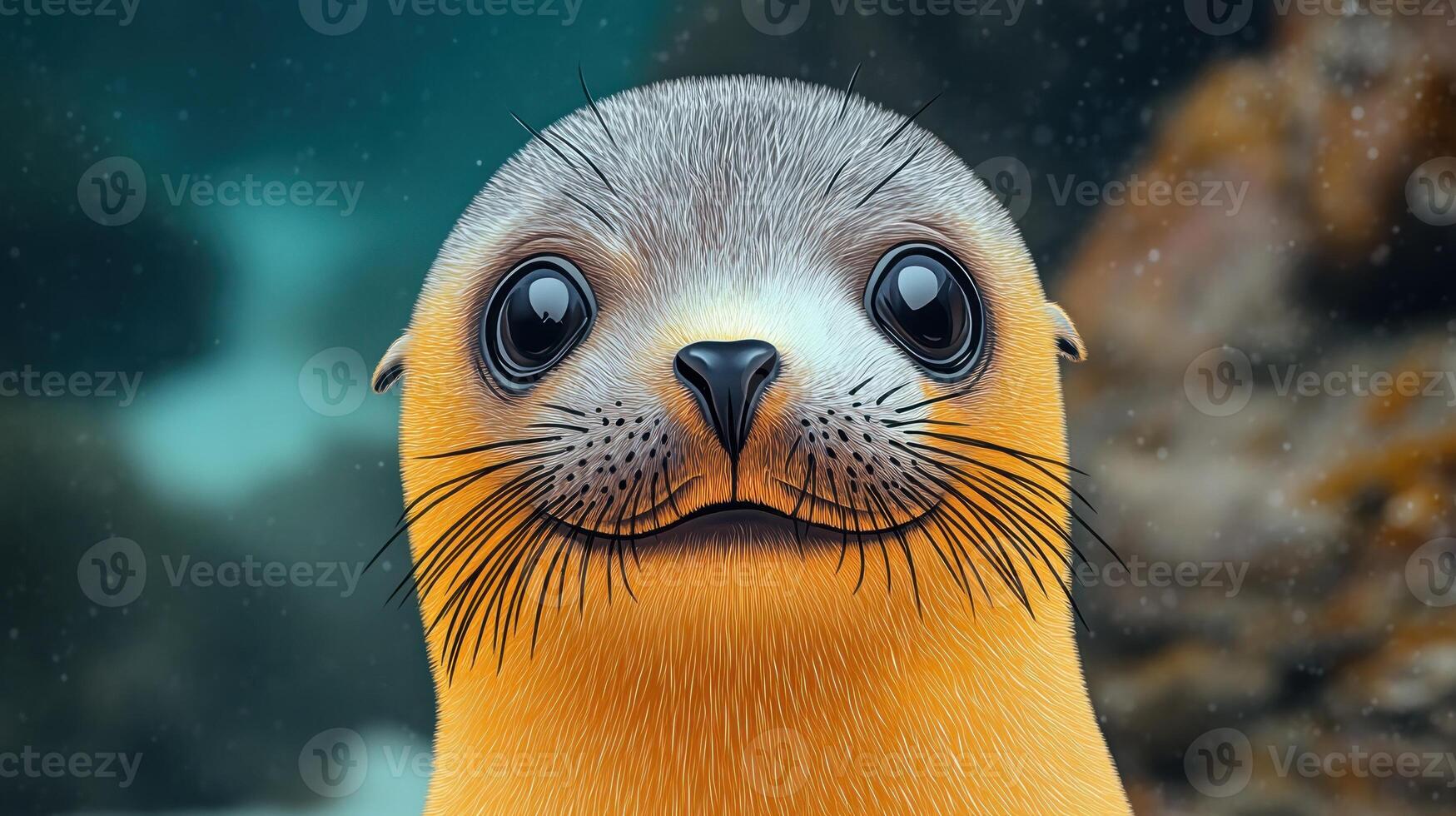 A curious seal peeks above the water, showcasing its adorable features and vibrant colors photo