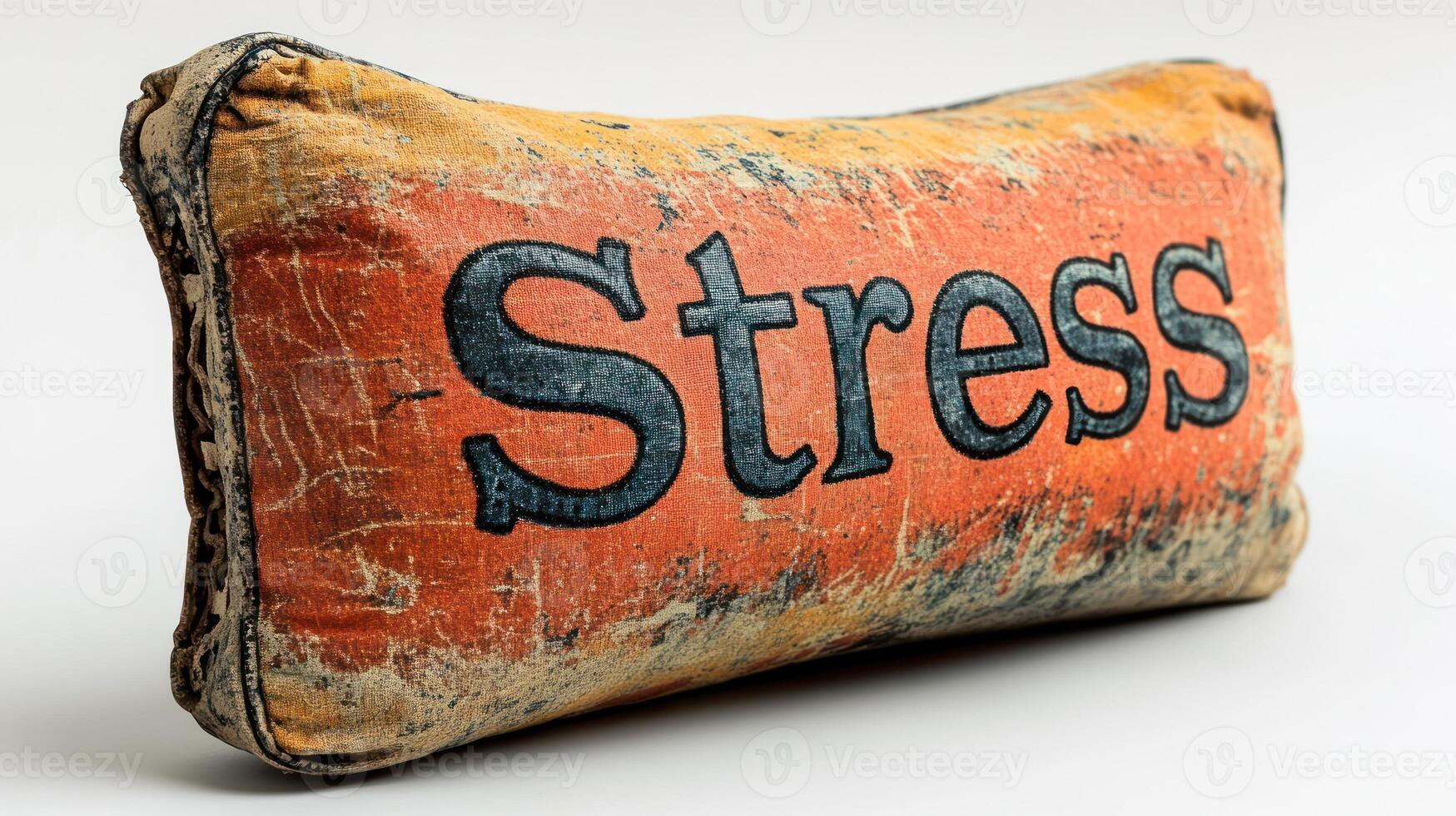 An old pillow displaying the word stress evokes feelings of nostalgia and reflection photo
