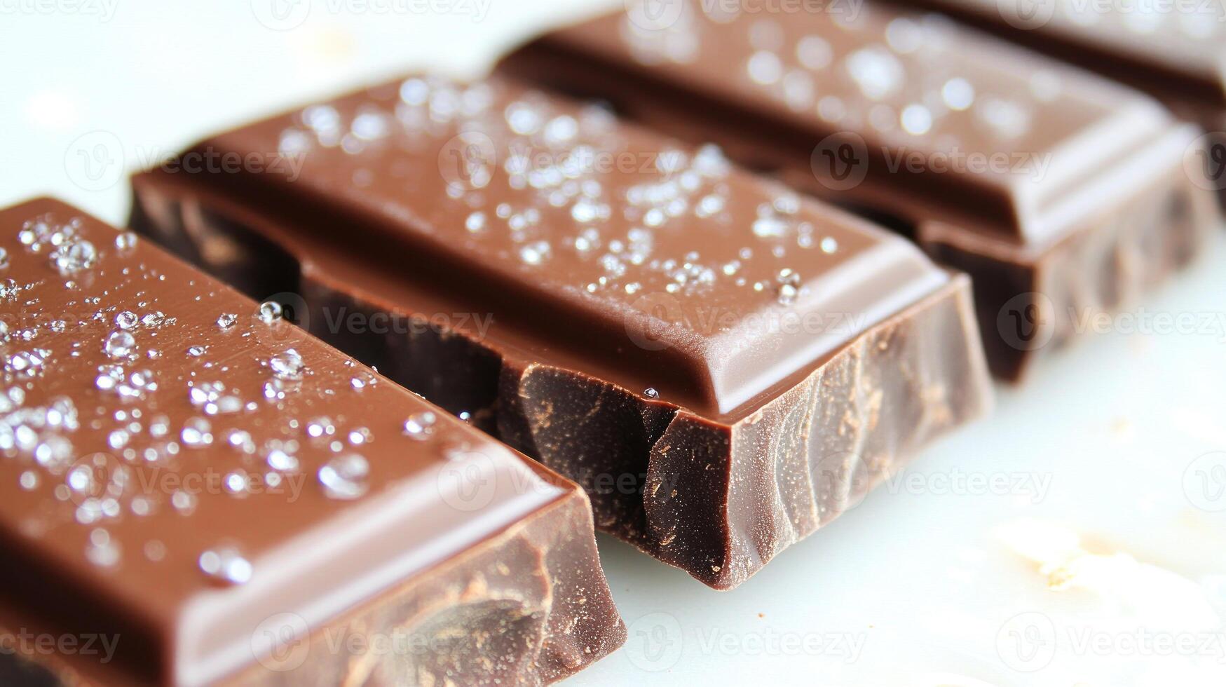 Chocolate bars adorned with crystals of sea salt, creating an enticing treat photo