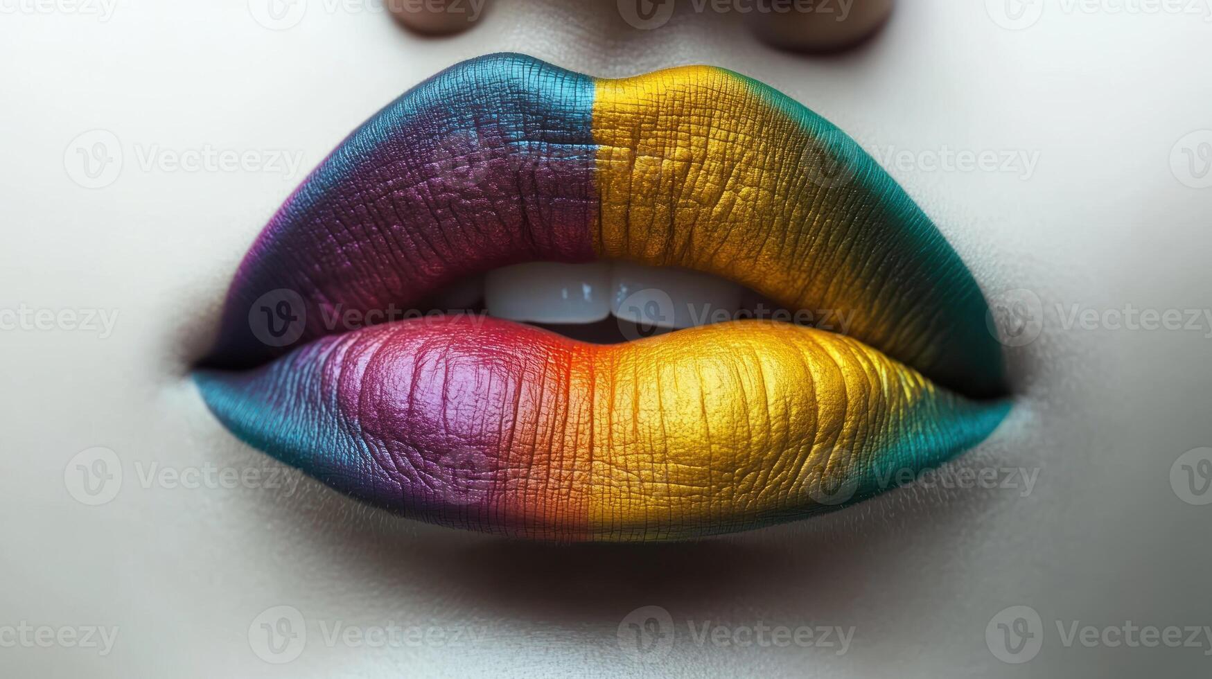 Lips showcase a vibrant gradient, radiating creativity and expression photo