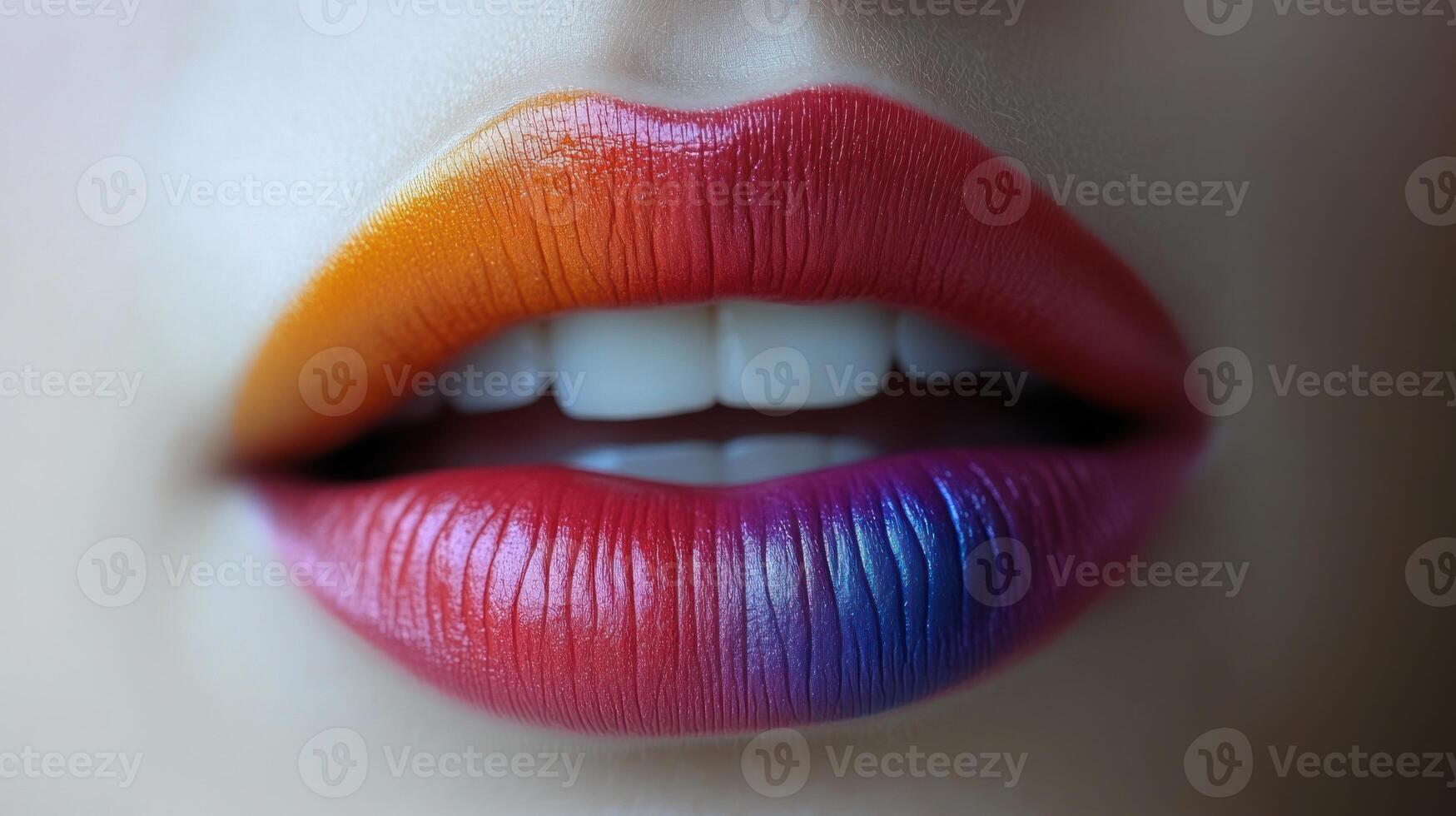 Brightly colored lips showcase creative makeup artistry with a rainbow gradient effect photo