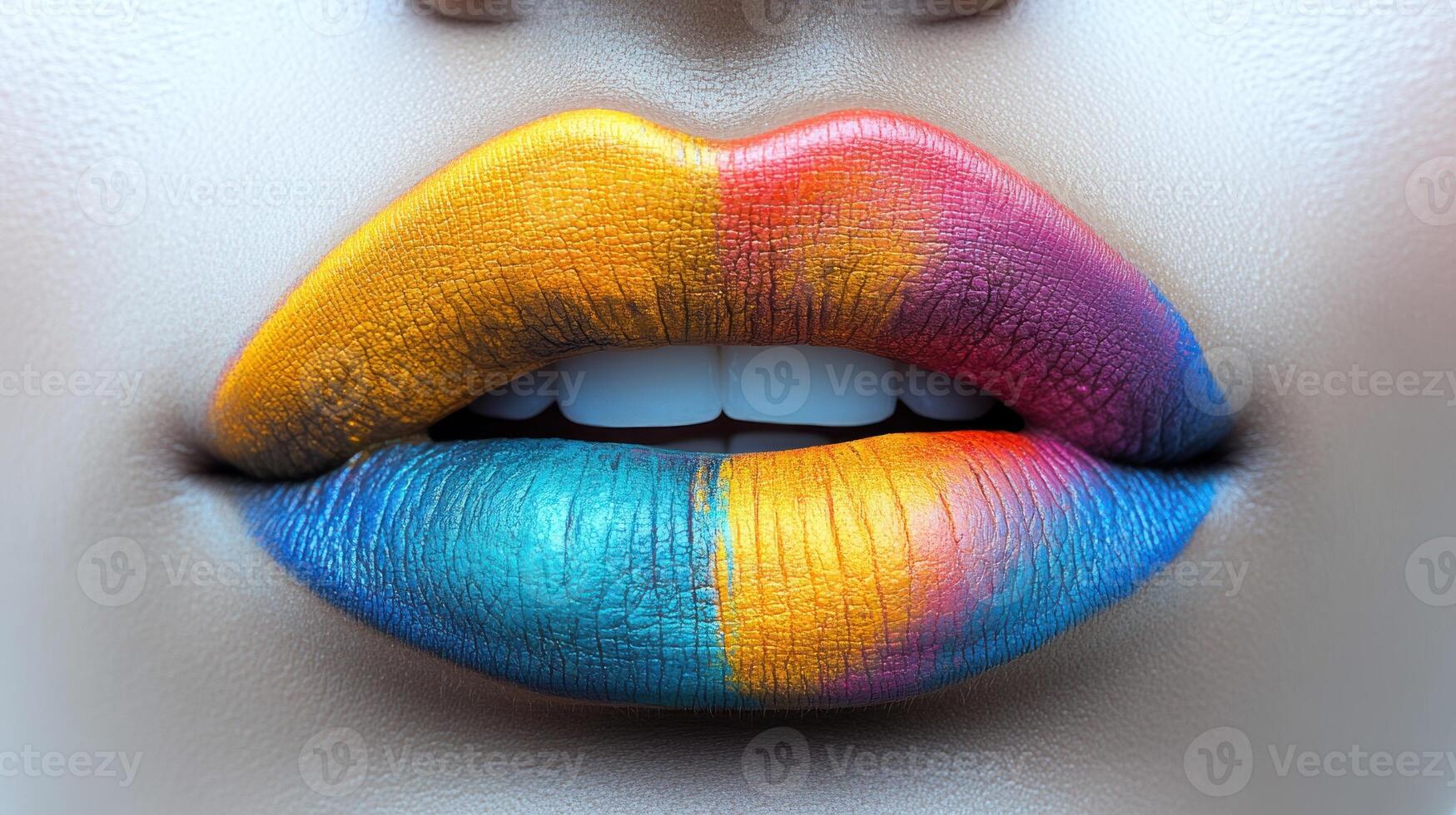 A creative display of colorful lip art showcases artistic makeup techniques photo