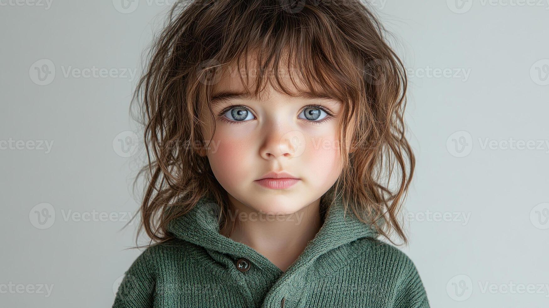 A young child gazes intently with bright blue eyes, showcasing soft natural beauty photo