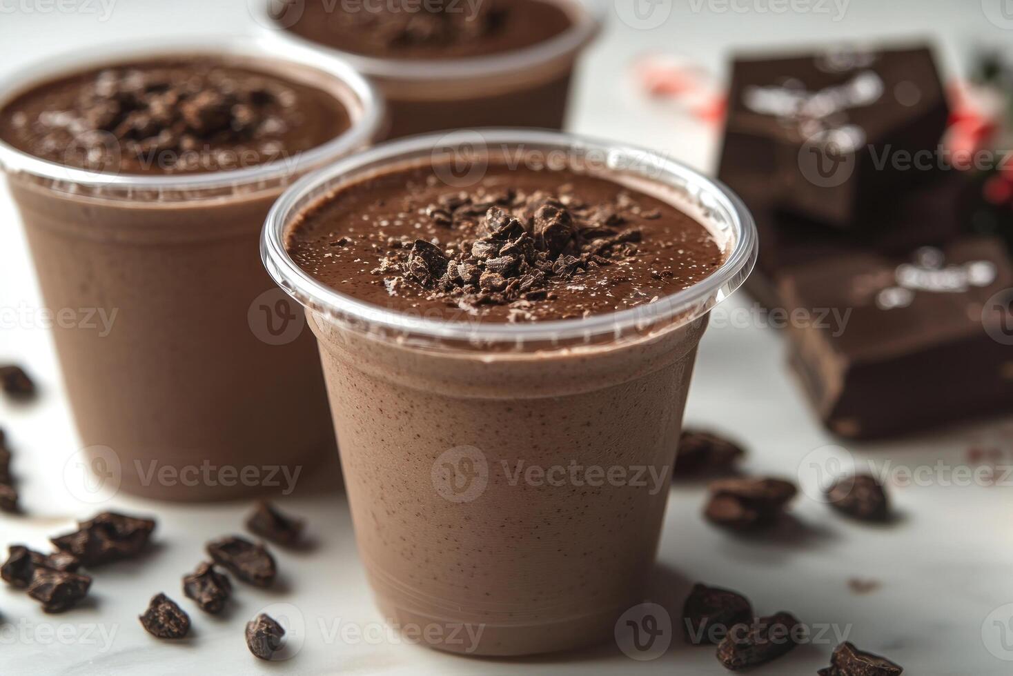 Rich chocolate shake with a crunchy topping enjoyed on a stylish surface photo