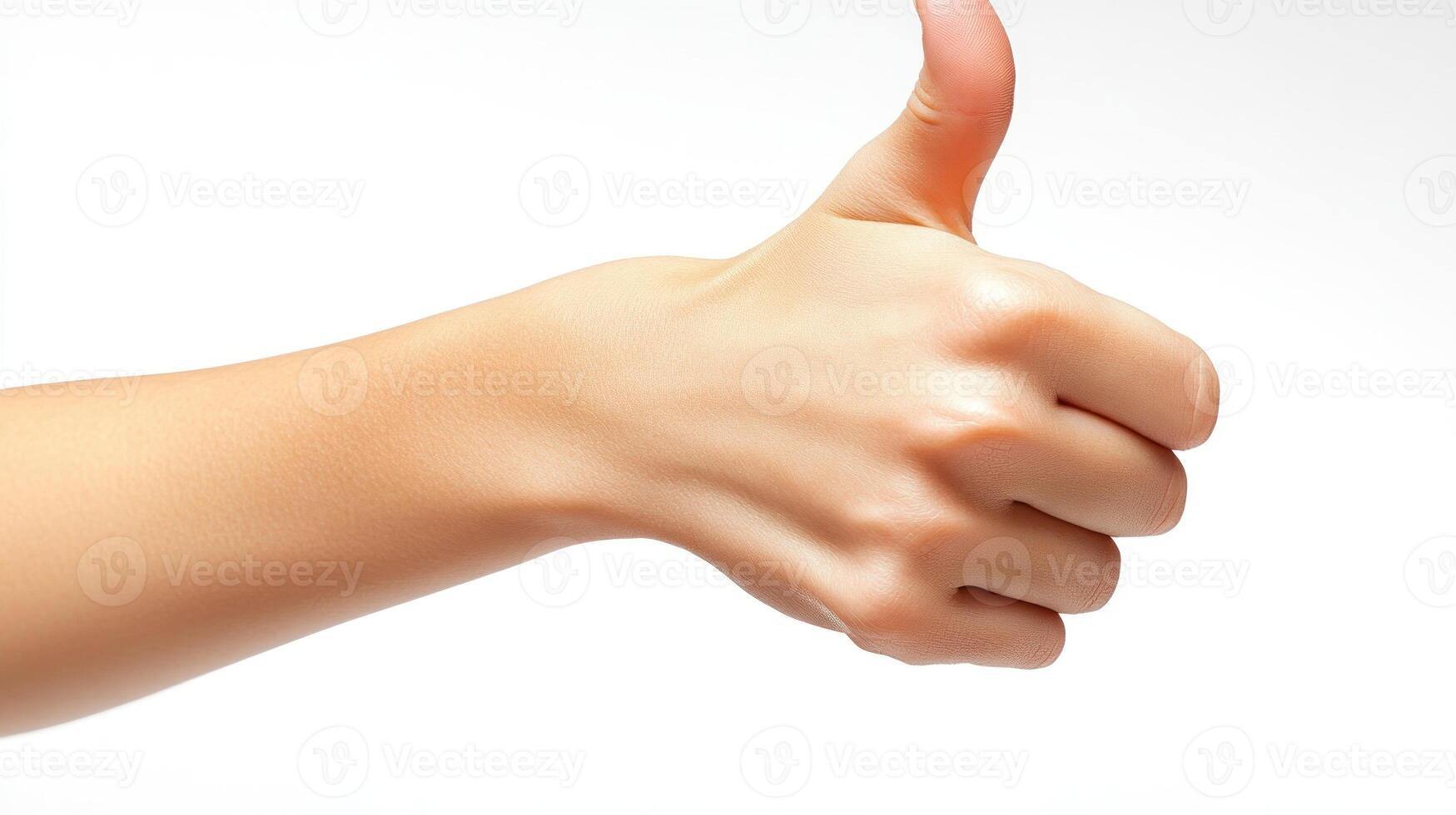 A hand enthusiastically signals approval with a thumbs up gesture in bright light photo