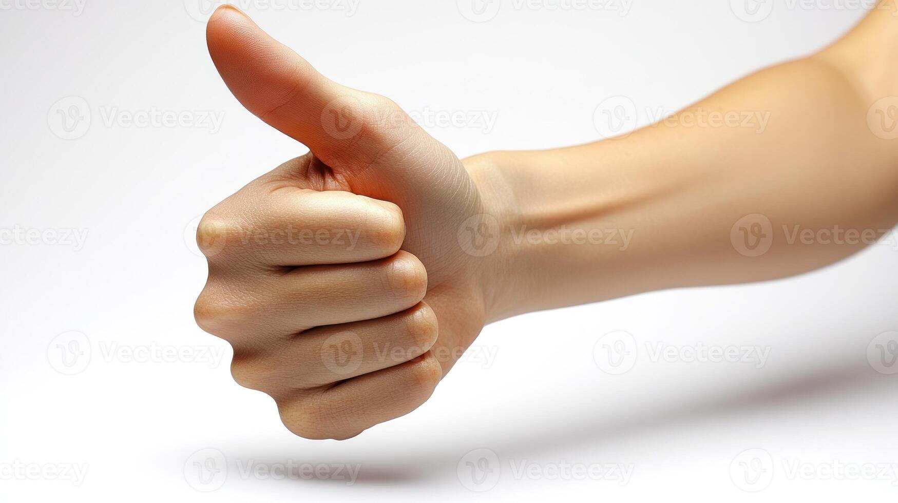 A hand with a thumbs-up expresses support and positivity against a clean backdrop photo