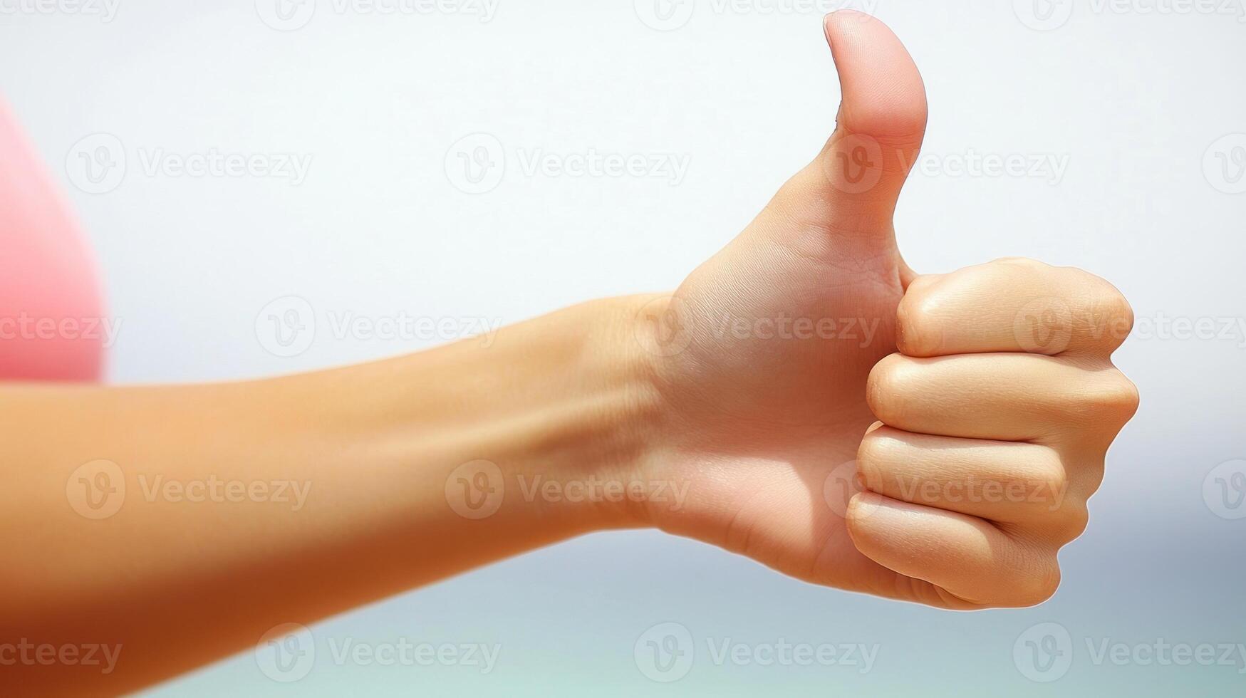A hand raised joyfully, signaling approval and positivity in a sunny setting photo