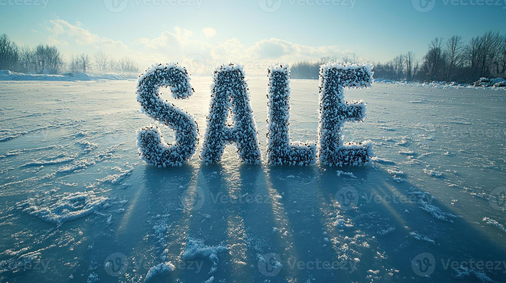 Frost-covered letters spelling out a sale announce winter discounts on a chilly day photo