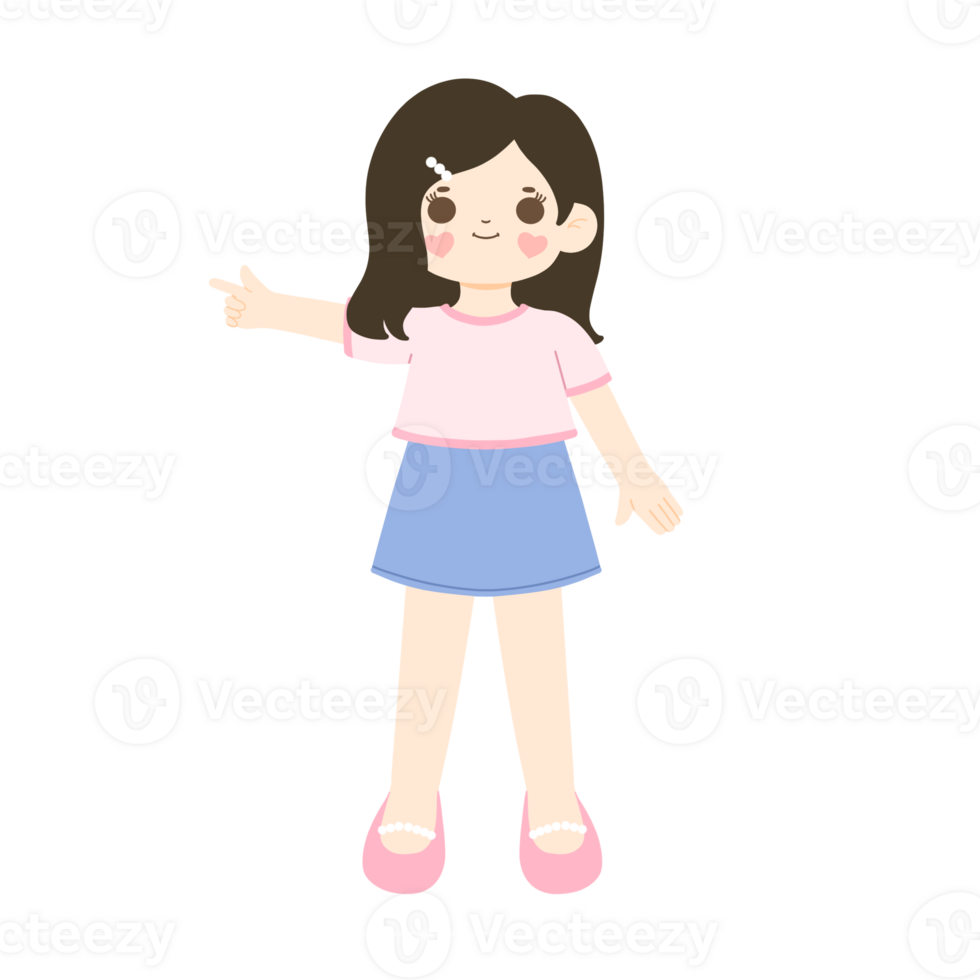 Cute Short hair kid pointing her finger illustration png