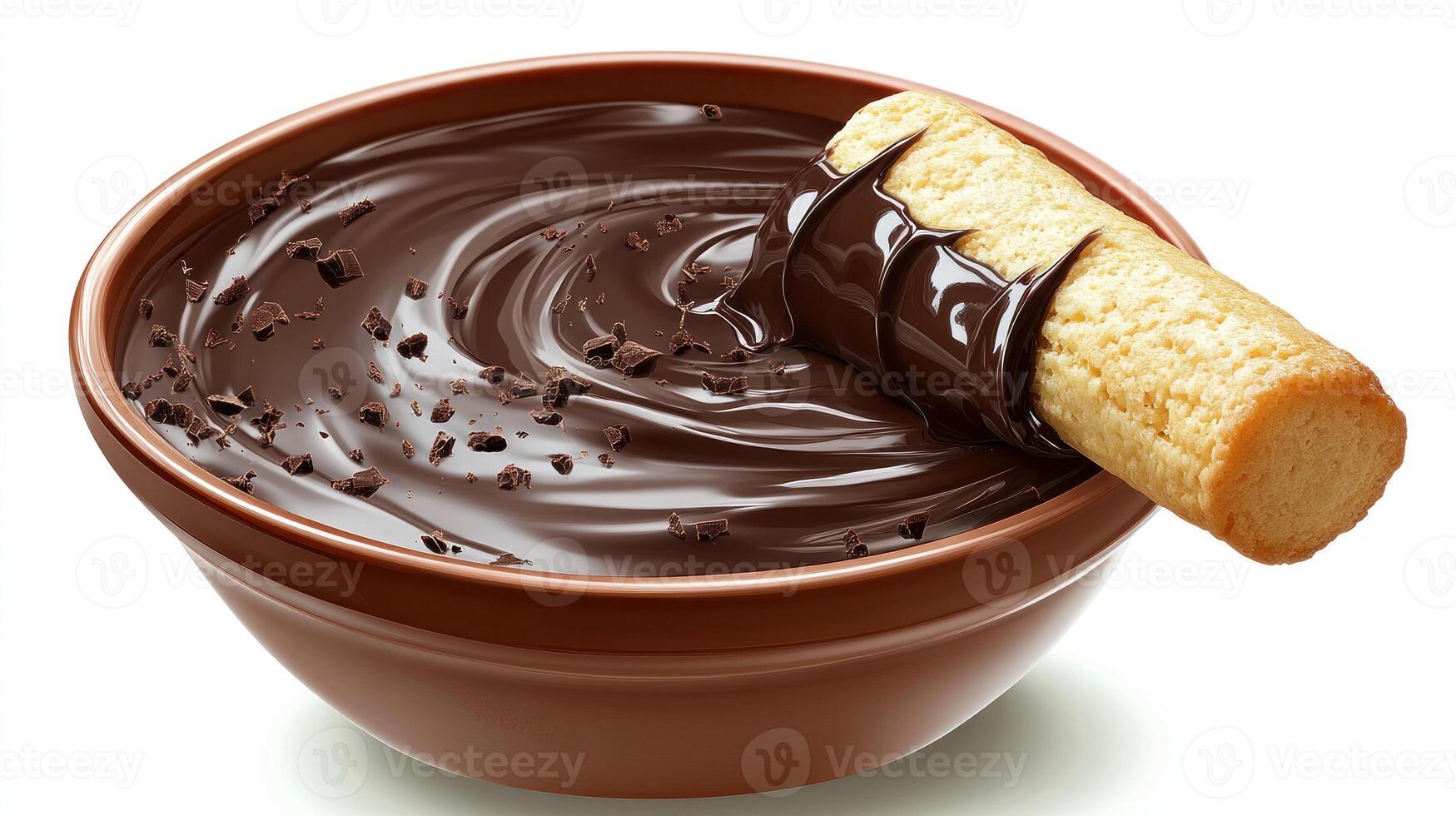 A tasty moment with a crispy cookie dipped into rich, smooth chocolate photo
